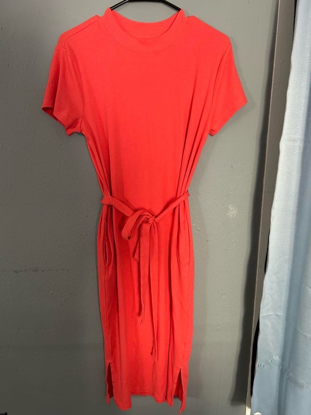 Time and Tru Coral Midi Tie-Waist T-Shirt Dress